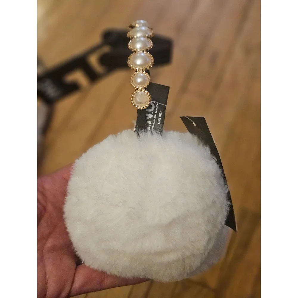INC International Concepts Womens White Faux Fur Pearl Earmuffs One Size‎
